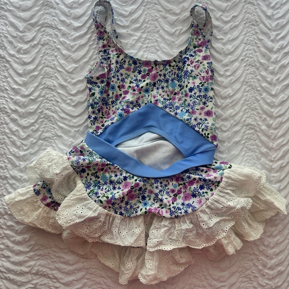 Floral Ruffle Dress with Blue Accent BLUBERRYBAY